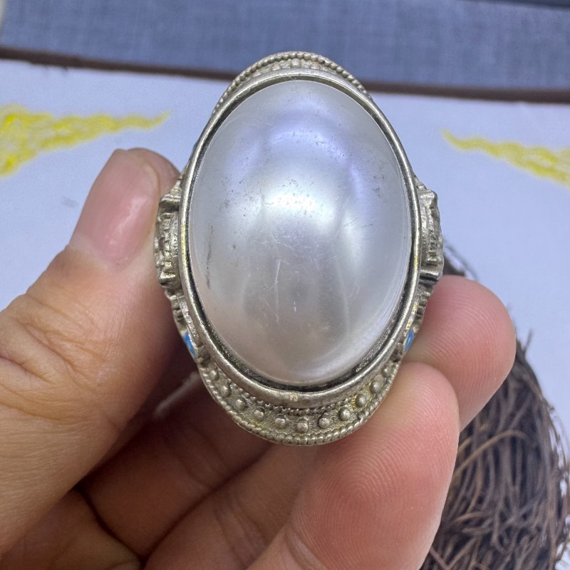 Vintage Collectible Jewelry - El yapımı büyük kabochon inci ayarlanabilir