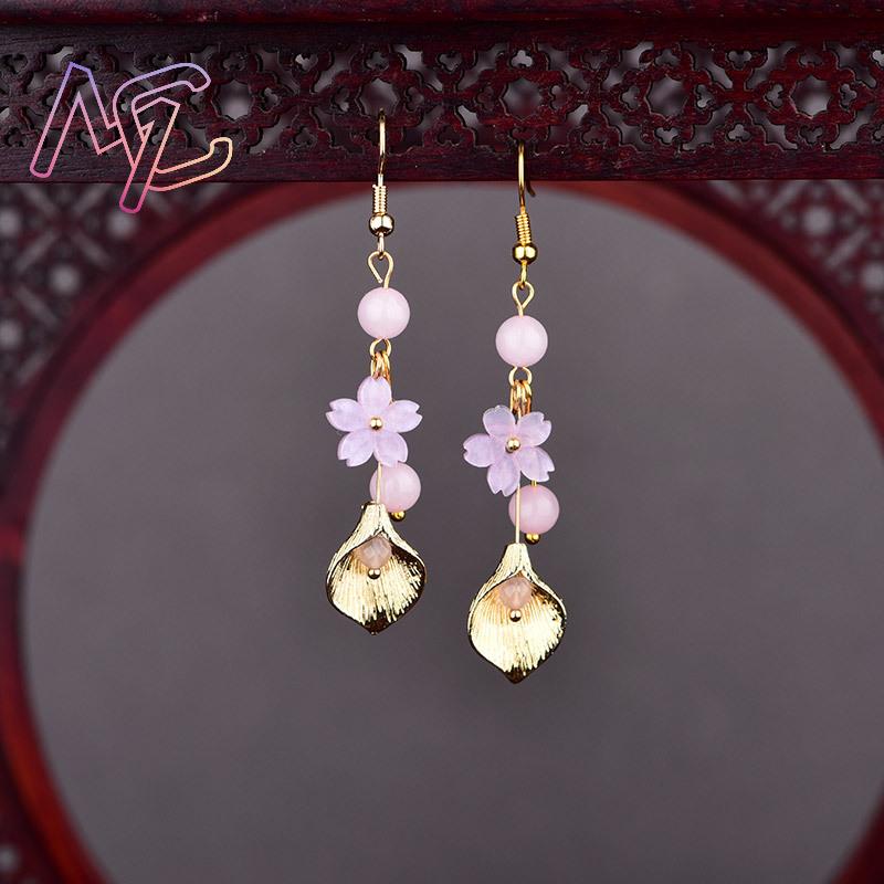 Pembe Doğal Yeşim Çiçek Küpe K - Vintage Item incelemesi ve fiyatı